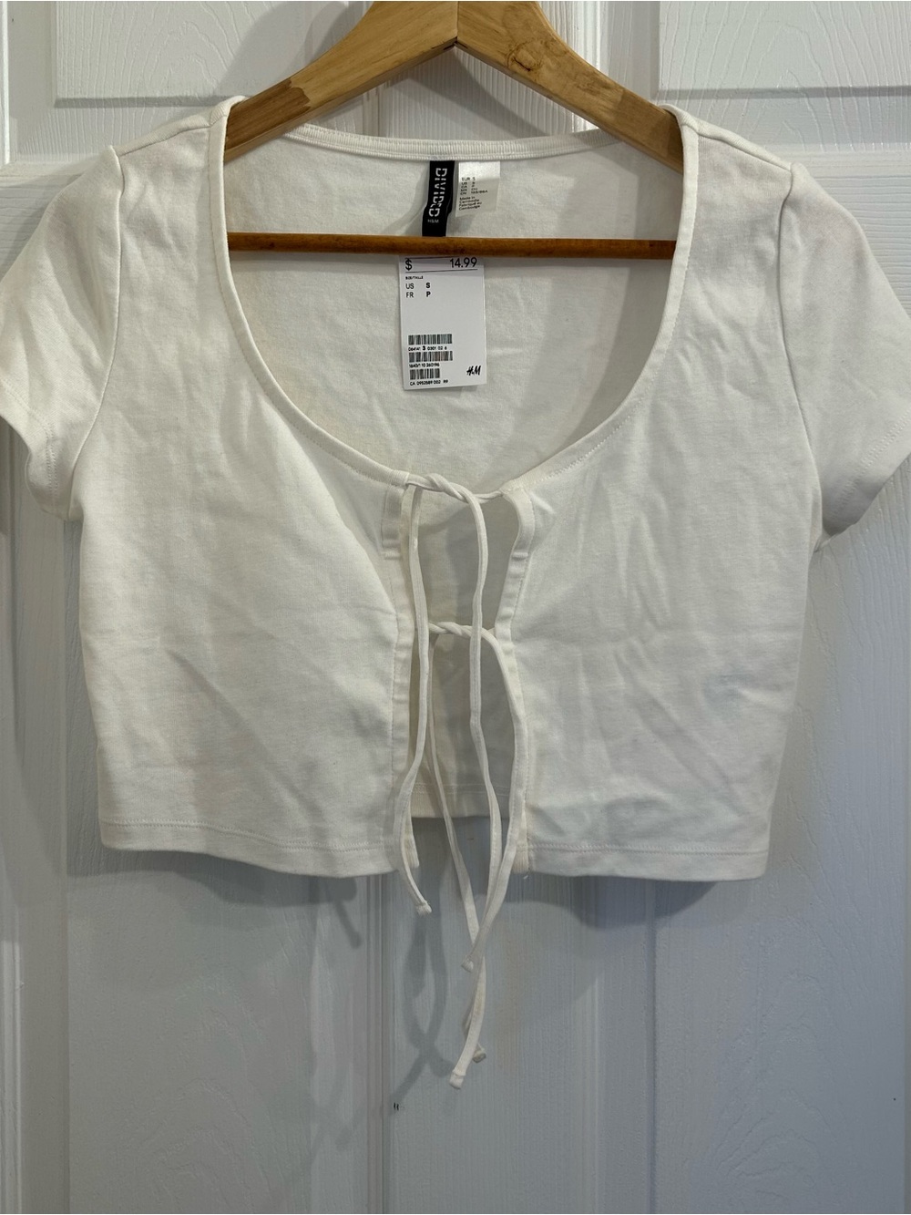 NWT H&M Divided White Lace Up Tie Front Cropped Top Women Size S